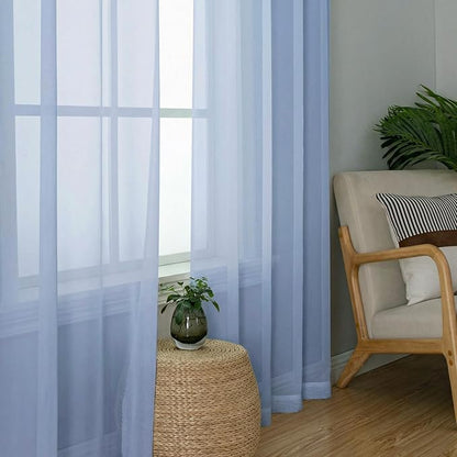 OWENIE Sheer Curtains 90 inches Long 2 Panels Set for Living Room/Bedroom, Rod Pocket Voile Sheer Panel Drapes, Airy Soft Fabric Window Treatments, 2pcs, Each 42" W x 90" L, Demin
