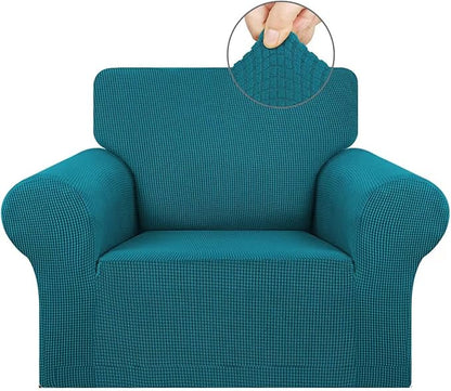 KEKUOU Stretch Single Sofa Slipcover 1 Piece Couch Sofa Cover (31"-55") Furniture Protector 1 Seater Sofa with Elastic Bottom for Kids,Pet.Jacquard Small Checked Pattern Fabric(Small,Peacock Blue)
