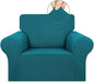 KEKUOU Stretch Single Sofa Slipcover 1 Piece Couch Sofa Cover (31"-55") Furniture Protector 1 Seater Sofa with Elastic Bottom for Kids,Pet.Jacquard Small Checked Pattern Fabric(Small,Peacock Blue)