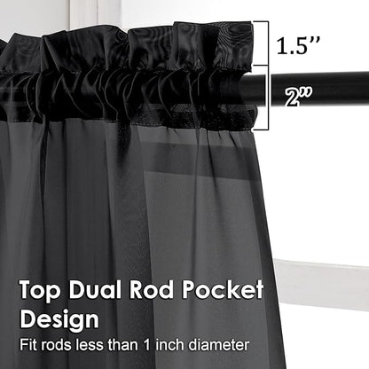 OVZME Black Sheer Curtains 78 Inches Long 2 Panels - Soft Light Filtering Window Sheer Panels for Living Room/Bedroom, Top Dual Rod Pocket, 1 Pair, Each 42Wx78L Inches