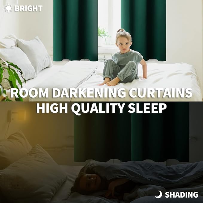 BGment Blackout Curtains - Grommet Thermal Insulated Room Darkening Bedroom and Living Room Curtains, Set of 2 Decorative Curtain Panels (52 x 63 Inch, Emerald Green)