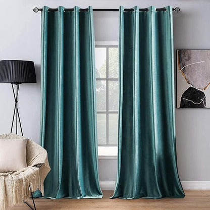 MIULEE 2 Panels Blackout Velvet Curtains Solid Soft Grommet Teal Curtain Thermal Insulated Soundproof Room Darkening Black Out Curtains/Drapes/Panels for Living Room Bedroom 52 x 108 Inch