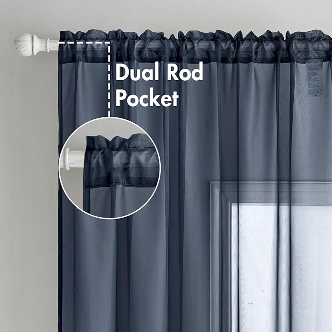 MIULEE 2 Panels Navy Blue Sheer Curtains 84 inches Long Window Curtains Rod Pocket Elegant Window Voile Panels/Drapes/Treatment for Bedroom Living Room (54X84 Inches)