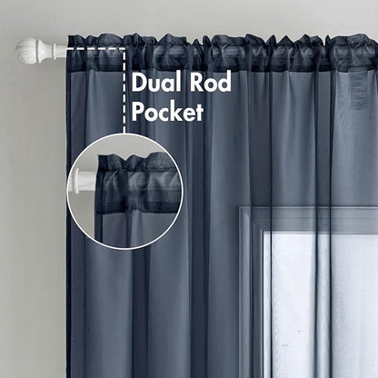 MIULEE 2 Panels Navy Blue Sheer Curtains 84 inches Long Window Curtains Rod Pocket Elegant Window Voile Panels/Drapes/Treatment for Bedroom Living Room (54X84 Inches)