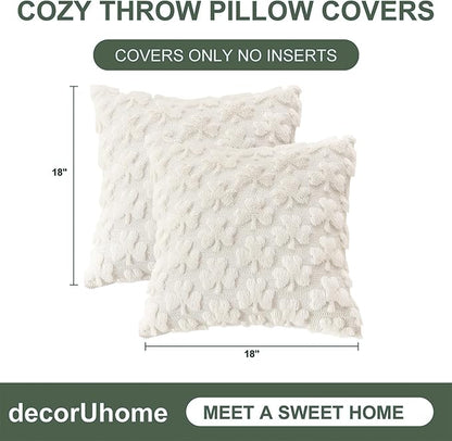 decorUhome St. Patrick’s Day Shamrock Pillow Covers 18x18 Inch Set of 2, Soft Plush Faux Wool Cream White Throw Pillow Covers, Farmhouse Spring Holiday Decor for Sofa Living Room