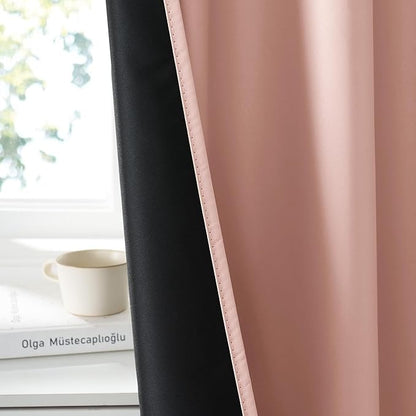 RYB HOME Bedroom Blackout Curtains 72 inches Long, 100% Blackout Thermal Insulated Noise Reducing Curtains for Living Room Nursury, 62 inches Wide by 72 inches Long, Peach Pink