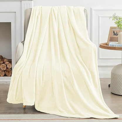 KMUSET Cream Fleece Blanket Twin Size - Lightweight Super Soft Cozy Bed Blanket Microfiber 60 x 80 inches
