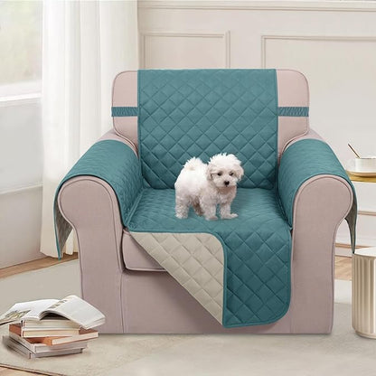 U-NICE HOME Recliner Chair Covers Reversible Chair Cover Pet Covers for Dogs with Elastic Straps Water Resistant Diamond Quilted (23''Armchair, Blue/Beige)