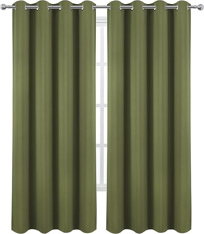LEMOMO Olive Green Thermal Blackout Curtains/52 x 108 Inch/Set of 2 Panels Room Darkening Curtains for Bedroom