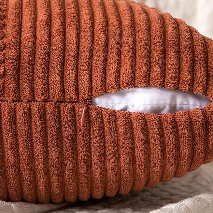 MIULEE Dark Rust Decorative Throw Pillow Covers 18x18 Inch for Couch Bed Sofa Pack of 2 Terracotta Boho Farmhouse Throw Pillows Fall Soft Cross Corduroy Patchwork Textured Cushion Cases