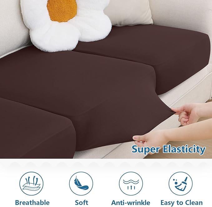 hyha Milk Silk Couch Cushion Covers, Soft Magic Sofa Covers Washable for 2 Cushion Couch, Stretch Sectional Outdoor Cushion Covers for Patio Furniture with Elastic Bottom(2 Packs, Chocolate)