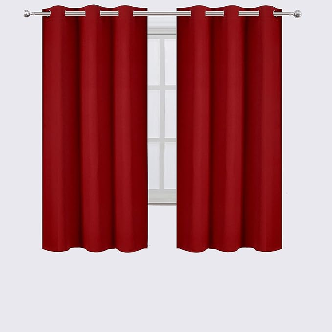 LEMOMO Red Bedroom Blackout Curtains/38 x 63 Inch Long/Set of 2 Curtain Panels/Thermal Insulated Room Darkening Curtains for Bedroom