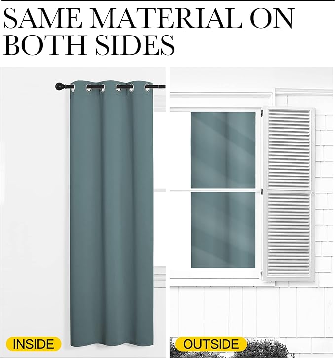 NICETOWN Modern Blackout Curtains Noise Reducing, Thermal Insulated and Privacy Room Darkening Drape Panels for Boy's Guest Room Door Small Short Window (Greyish Blue, 2 Panels, W34 x L63 -Inch)