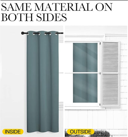 NICETOWN Modern Blackout Curtains Noise Reducing, Thermal Insulated and Privacy Room Darkening Drape Panels for Boy's Guest Room Door Small Short Window (Greyish Blue, 2 Panels, W34 x L63 -Inch)