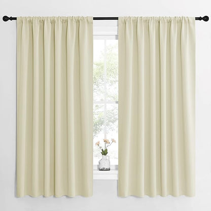 NICETOWN Blackout Curtains for Bedroom, Home Decorations Thermal Insulated Solid Rod Pocket Blackout Drapes for Cafe (Beige, One Pair, 62 x 63-inch)