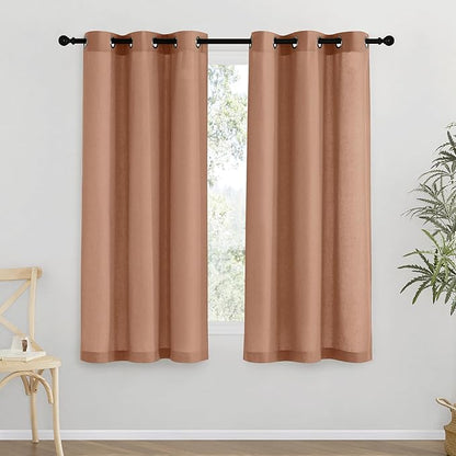 NICETOWN Thick Linen Blend Curtains Flax Textured for Bedroom, Rustic Grommet Semi Sheer Privacy Added Window Curtains & Drapes Light Filtering for Nursery, Terracotta, W42 x L63, Set of 2