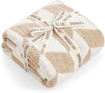 Snuggle Sac Chevron Throw Blanket for Couch, Reversible Super Soft Warm Blankets Cozy Knit Fuzzy Plush Lightweight Throws for Sofa, Bed, Camping, Beige,50x60 inches