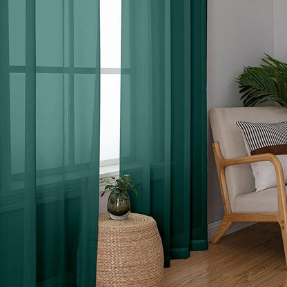 Simplebrand Hunter Green Sheer Curtains 72 Inches Long 2 Panels for Living Room, Rod Pockets Airy Window Treatments Voile Sheer Curtains Panels Lightweight for Front Back Patio Glass Door, 42" Width