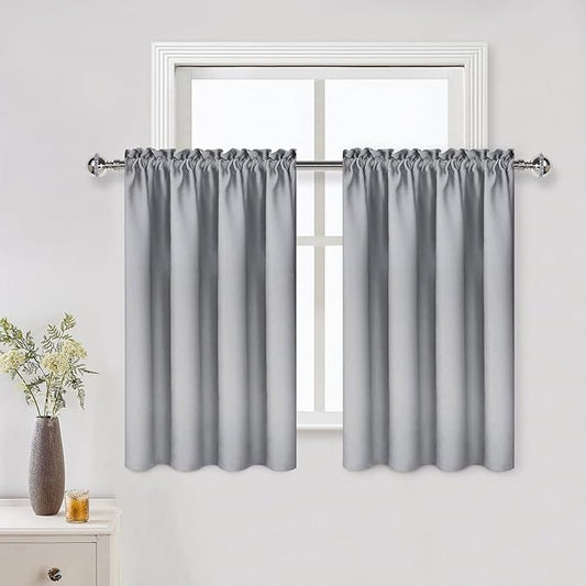 DWCN Silver Grey Short Blackout Curtains for Bedroom, Thermal Insulated Energy Saving Room Darkening Curtains for Living Room (W42 x L36 inch, Set of 2 Panels, Top of Rod Pocket)