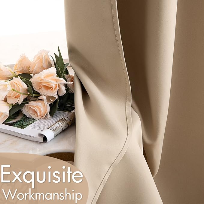 MIULEE Blackout Curtains 94 Inches Long for Bedroom Living Room Thermal Insulated Room Darkening Grommet Top Solid Light Blocking Drapery Set of 2 Window Panels Beige