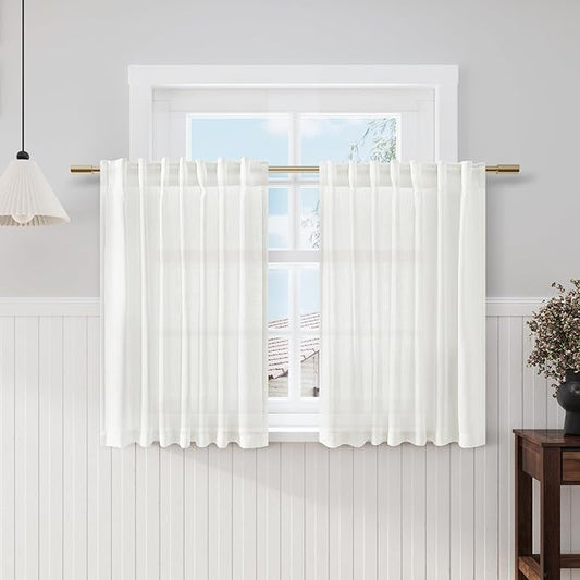 Ivory Kitchen Cafe Curtains 45 Inch Length 2 Panel Set Back Tab Rod Pocket Semi Sheer Light Filtering Short Curtain Farmhosue Small Curtains for Basement Window Bathroom Living Room 52x45 Inches Long