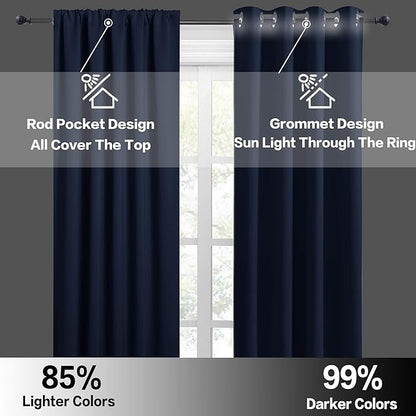 RYB HOME Blackout Curtains for Bedroom Living Room 63 inches Long, Thermal Insulated Privacy Rod Pocket Drapes for Nursery Office Home Theater, Width 42 by Length 63, Black, 2 Panels