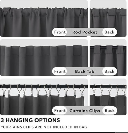 Deconovo Blackout Curtains, Thermal Insulated, W52 x L45 2 Panels, Back Tab, Machine Washable, Room-Darkening Drapes for Bedroom/Living Room Dark Grey