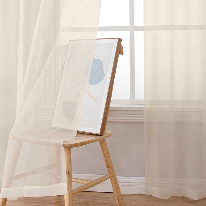 OWENIE Cream Sheer Curtains 84 inches Long 2 Panels Set for Bedroom Living Room, Soft Solid Living Room Sheer Curtain, Rod Pocket Light Filtering Curtains, 2 Pcs Each 42“ W x 84" L,Cream