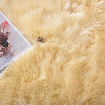 Latepis Yellow Fluffy Circle Rugs for Living Room Round Rug 6.7ft Plush Shag Washable Soft Rug Faux Fur Sheepskin Rugs for Bedroom Home Decor