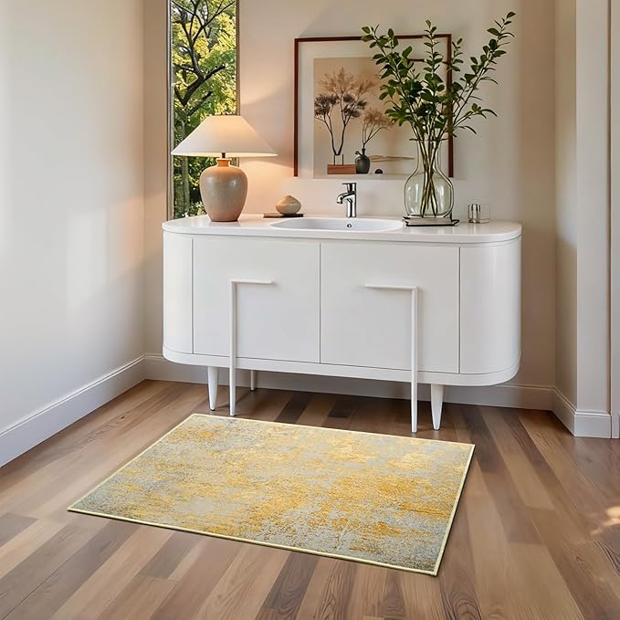 Entrance Rugs Indoor 2x3 Orange, Silver & Gray Entry Rug Washable Abstract Small Area Rug Non-Slip Low Pile Throw Rugs for Entryway, Kitchen Floor, Front Door Indoor Door Mat, Bedroom Bedside