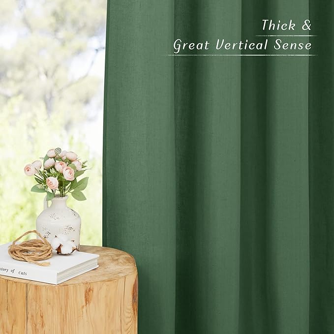 NICETOWN Rustic Linen 144 inch Long Curtains for Living Room, Grommet Privacy Added Thick Linen Weave with Light Filter Window Curtains & Drapes for Bedroom, Olive Green, W55 x L144, 2 Panels