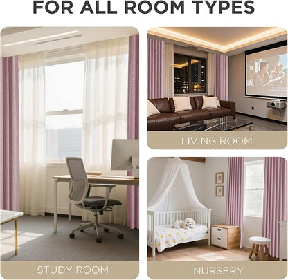 Joydeco Blackout Curtains for Bedroom - 100% Light Blocking 2 Panels Set Pink Drapes 42" W x 108" L, Thermal Insulated Room Darkening Curtains, Linen Textured for Living Room, Rod Pocket & Back Tabs