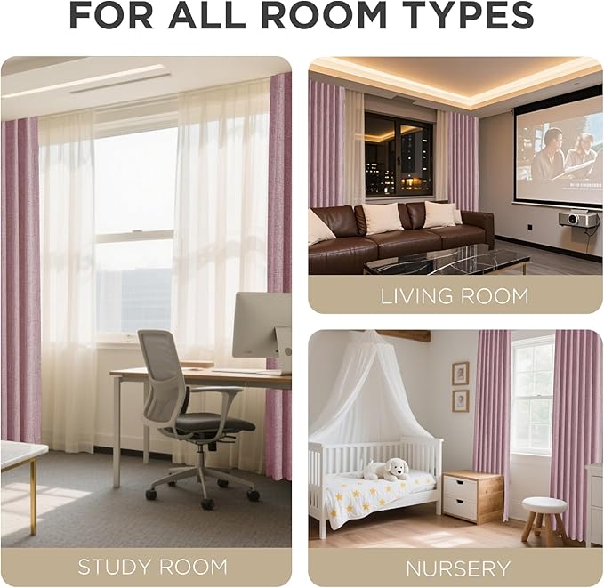 Joydeco Blackout Curtains for Bedroom - 100% Light Blocking 2 Panels Set Pink Drapes 42" W x 96" L, Thermal Insulated Room Darkening Curtains, Linen Textured for Living Room, Rod Pocket & Back Tabs