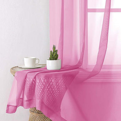 Lecloud Hot Pink Sheer Curtains for Bedroom 84 Inches Long 2 Panels, Light Filtering Voile Rod Pockets Window Curtains for Living Room, Rustic Farmhouse Decor Drapes, Each Panel 42" W x 84" L
