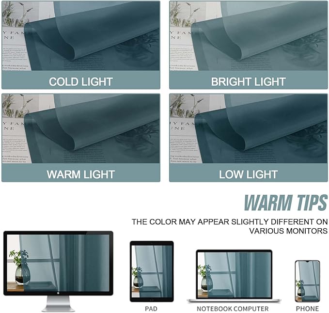 Sheer Curtains for Window 96 Inches Long 2 Panels, Soft Airy Light Filtering Voile Sheer Curtains for Living Room Bedroom, Dual Rod Pocket Elegant Window Drapes, Dusty Blue, 2x42Wx96L Inches