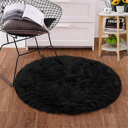 Goolela Black Round Rug 3ft Fluffy Fuzzy Sheepskin Rug Black Circle Faux Fur Rug for Bedroom Living Room Washable Décor