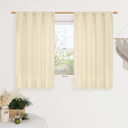 LAMIT Beige Linen Curtains for Small Windows, 45 Inches Long 2 Panels Light Filtering Panels Rod Pocket Neutral Privacy Window Drapes for Living Room/Bedroom, 42 x 45 Inch