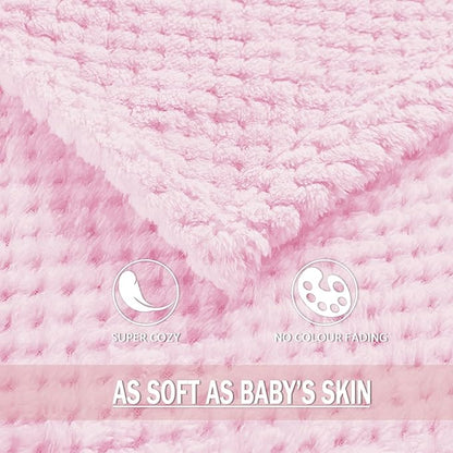 Exclusivo Mezcla Fleece Throw Blanket Extra Large, Super Soft and Warm Blankets for Couch, Sofa and Bed Waffle Textured, Cozy, Fuzzy and Lightweight (Light Pink, 50x70 Inches)