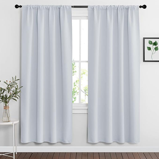 RYB HOME Curtains for Bedroom Living Room 72 inches Long, Thermal Insulated Privacy Rod Pocket Drapes for Nursery Office Home Theater, Width 42 by Length 72, Greyish White, 2 Panels