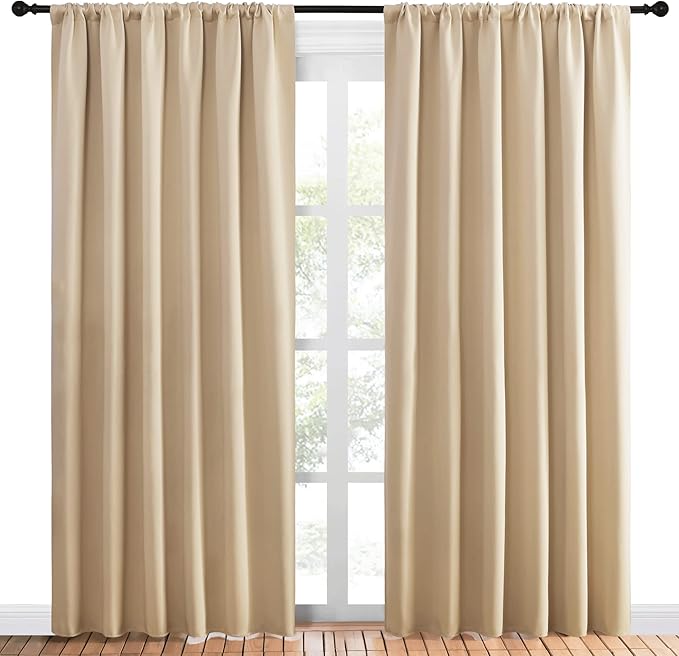 NICETOWN Room Darkening Curtains for Bedroom - Triple Weave Home Decoration Thermal Insulated Solid Drapes for Kitchen (Biscotti Beige, Set of 2 Panels, 70 x 84 Inch)
