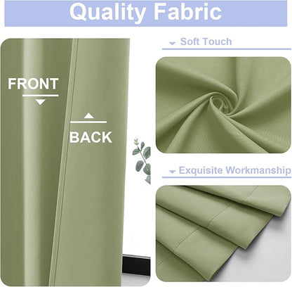 Simplebrand Ava Sage Green Blackout Curtains for Bedroom 63 Inch Length 2 Panels Set, Solid Thermal Insulated Privacy Living Room Window Treatment Curtains Blackout Drapes, W50 x L63 Inch