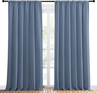NICETOWN Blackout Curtains Window Draperies - Window Treatment Thermal Insulated Solid Room Darkening Drapes for Bedroom (Stone Blue, Set of 2, 70 by 95 inches Long)