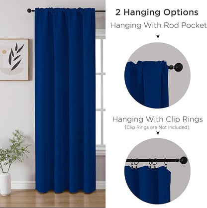 CUCRAF Royal Blue Blackout Curtains 108 inch Length 2 Panels Set, Rod Pocket Room Darkening Drapes for Bedroom Living Room, Insulated Thermal Light Blocking Window Curtain (W52 x L108 Inch)