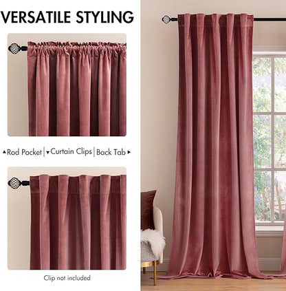 MIULEE Velvet Curtains 96 inches 2 Panels - Luxury Blackout Curtains for Bedroom Living Room Thermal Insulated Super Soft Window Drapes Rod Pocket & Back Tab, Dusty Rose Pink, W52 x L96 inches