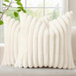 decorUhome Summer Cozy Faux Fur Throw Pillow Covers 12x12 Set of 2 Decorative Soft Plush Striped Modern Farmhouse Boho Couch Pillow Cases with Velvet Back for Sofa Bed Living Room, Cream White
