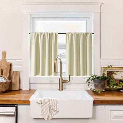 RYB HOME 100% Blackout Bathroom Curtains Over Sink 30 inches Long, Heat & UV Blocking Total Room Darkening Noise Reducing Curtains for Basement RV Campers, Beige, 2 Panels Set