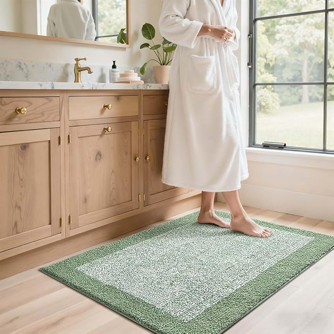 48x32 Large Bathroom Rugs Washable Non Slip, Green Bath Mat for Bathroom Floor Tub, Soft Absorbent Quick Dry Mats for Shower, Bathtub,Home Decor