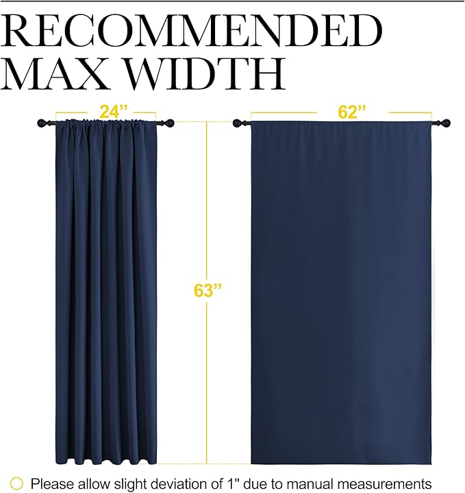 NICETOWN Blackout Curtains for Bedroom, Blackout Draperies, Home Decorations Thermal Insulated Solid Rod Pocket Blackout Drapes for Cafe (Navy, One Pair, 62 x 63-inch)