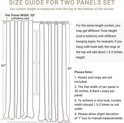 100% Blackout Shield Linen Blackout Curtains for Bedroom 90 Inches Long, Back Tab/Rod Pocket Living Room Drapes, Thermal Insulated Blackout Curtains 2 Panels Set, 50" W x 90" L,Cream