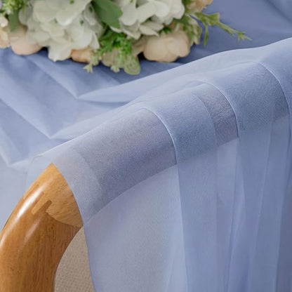 Simplebrand Denim Sheer Curtains 96 Inches Long, Light Filtering Rod Pocket Solid Color Window Sheer Curtain Panels, Elegant Curtains & Drapes for Living Room, Bedroom 2 Panels (Denim, 42" W x 96" L)